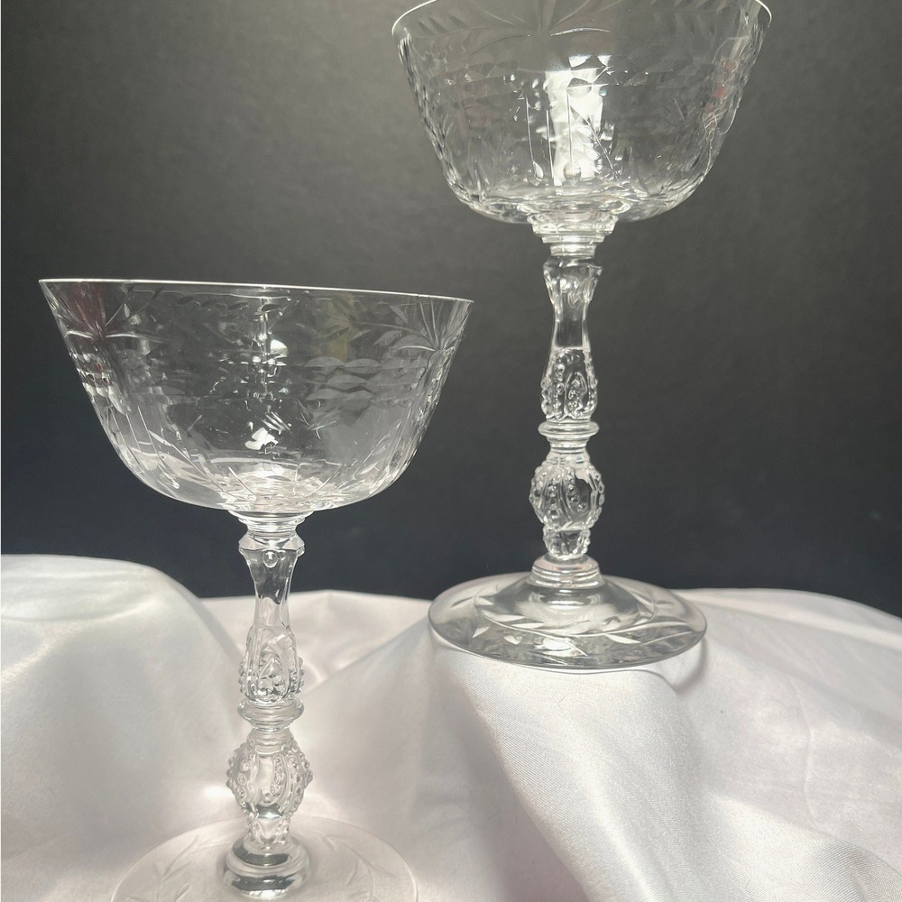 Vintage Heisey Crystal Tall Champagne Coupe Sherbet Glasses Set of 2 Clear 6in